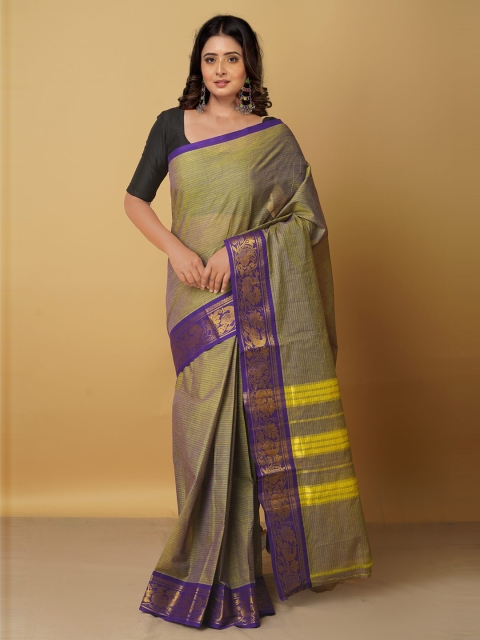 Unnati Silks Women Green & Gold-Toned Woven Design Zari Pure Cotton Venkatgiri Saree
Unnati Silks Women Green & Gold-Toned Woven Design Zari Pure Cotton Venkatgiri Saree