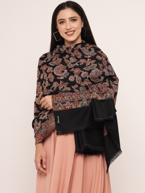 Pashtush Women Black Ethnic Motif Printed Woolen Shawl