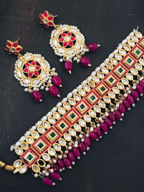 The Opal Factory Gold-Plated Maroon & White Stone Studded & Beaded Jadau Jewellery Set
The Opal Factory Gold-Plated Maroon & White Stone Studded & Beaded Jadau Jewellery Set
