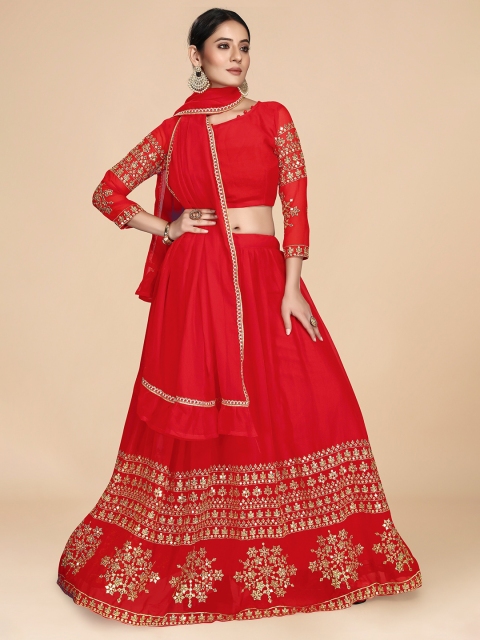Nityanta Fab Red & Gold-Toned Embroidered Thread Work Semi-Stitched Lehenga & Blouse With Dupatta
Nityanta Fab Red & Gold-Toned Embroidered Thread Work Semi-Stitched Lehenga & Blouse With Dupatta