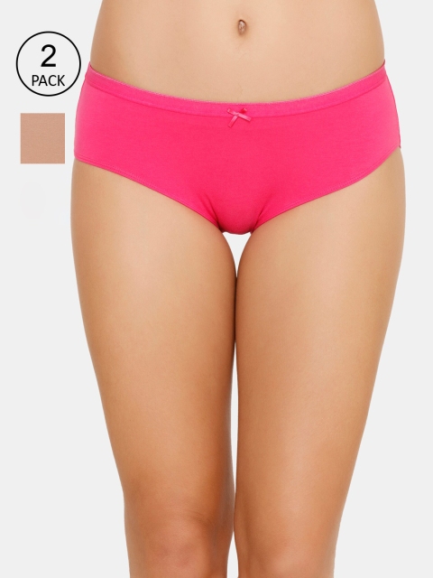 Zivame Women Pink and Beige Pack Of Solid Hipster Cotton Briefs