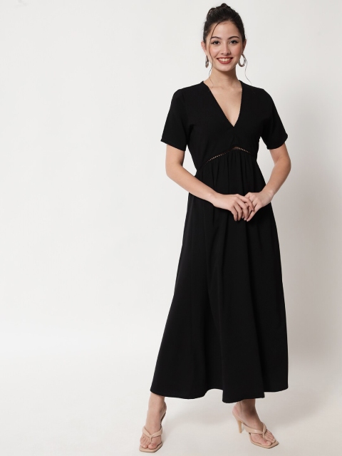 The Vanca Black Maxi Dress with Lace detailing