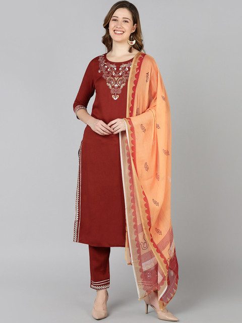 Jaipur Folk Women Red Ethnic Motifs Embroidered Panelled Kurta with Trousers & With Dupatta
Jaipur Folk Women Red Ethnic Motifs Embroidered Panelled Kurta with Trousers & With Dupatta