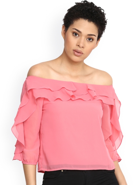 Harpa Women Pink Solid Bardot Top