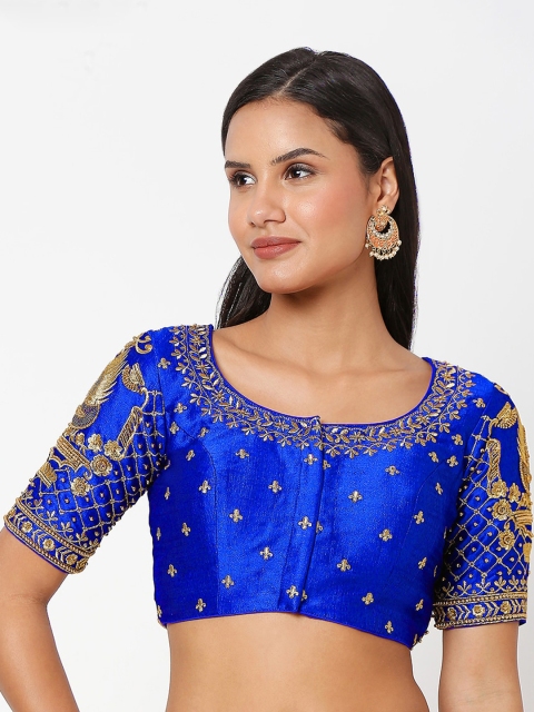 SALWAR STUDIO Blue Embroidered Saree Blouse