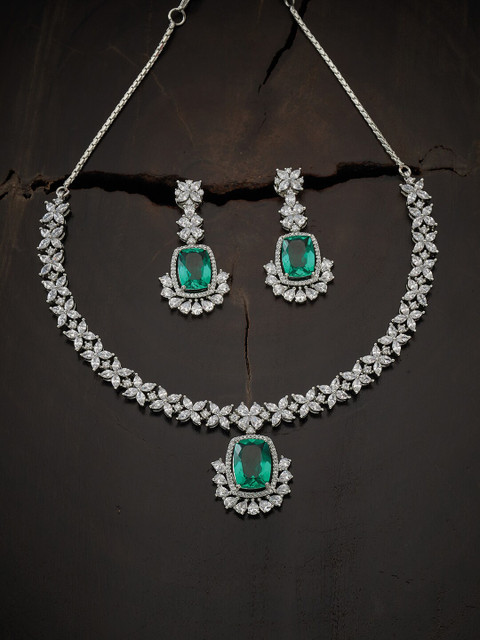 Kushal's Fashion Jewellery Rhodium-Plated Green CZ-Studded Jewellery Set, Silver
Kushal's Fashion Jewellery Rhodium-Plated Green CZ-Studded Jewellery Set, Silver