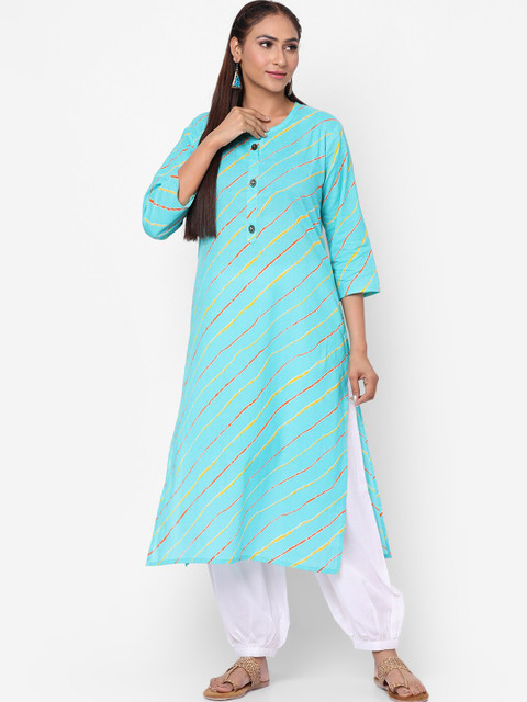 Kastiel Women Turquoise Blue & Red Leheriya Printed Kurta 
Kastiel Women Turquoise Blue & Red Leheriya Printed Kurta