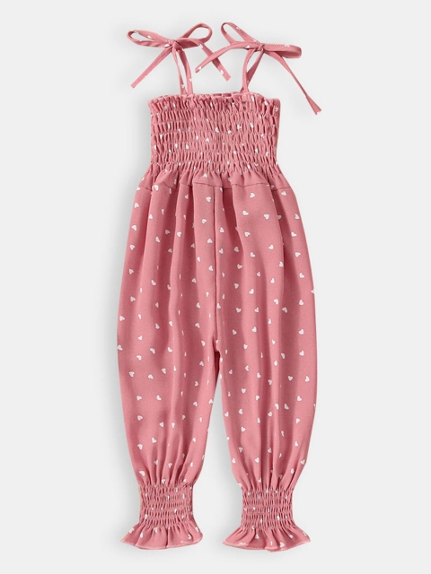Hopscotch Girls Pink & White Printed Basic Jumpsuit