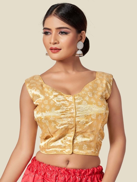 HIMRISE Golden Embroidered Saree Blouse, Gold