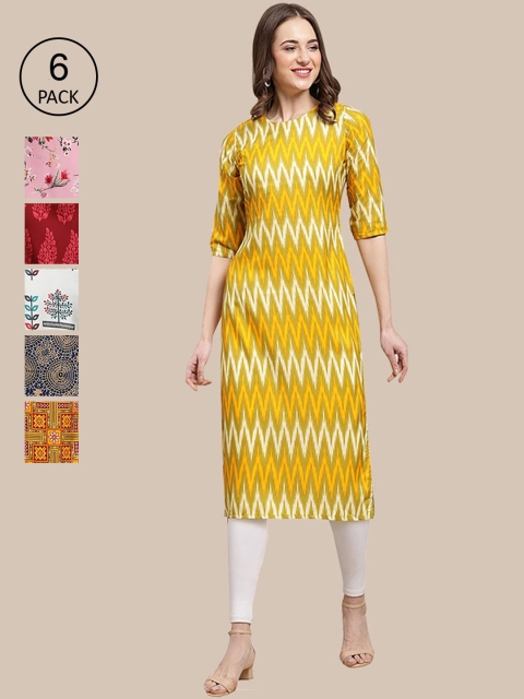 KALINI Women Pack Of 6 Multicoloured Ethnic Motifs Printed Summer Sheers Crepe Kurta, Multi
KALINI Women Pack Of 6 Multicoloured Ethnic Motifs Printed Summer Sheers Crepe Kurta, Multi