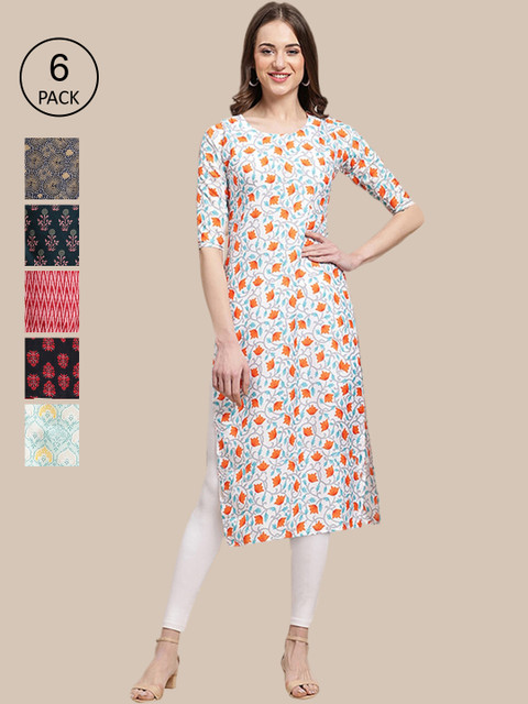 KALINI Women Pack Of 6 Multicoloured Ethnic Motifs Printed Summer Sheers Crepe Kurta, Multi
KALINI Women Pack Of 6 Multicoloured Ethnic Motifs Printed Summer Sheers Crepe Kurta, Multi
