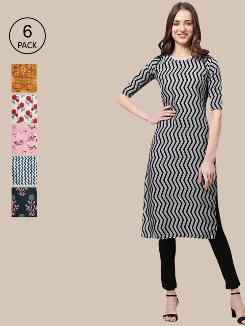 KALINI Women Pack Of 6 Multicoloured Ethnic Motifs Printed Summer Sheers Crepe Kurta, Multi
KALINI Women Pack Of 6 Multicoloured Ethnic Motifs Printed Summer Sheers Crepe Kurta, Multi