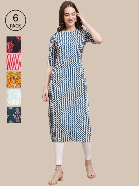 1 Stop Fashion Women Pack of 6 Multicoloured Ethnic Motifs Printed Crepe Kurta, Multi
1 Stop Fashion Women Pack of 6 Multicoloured Ethnic Motifs Printed Crepe Kurta, Multi
