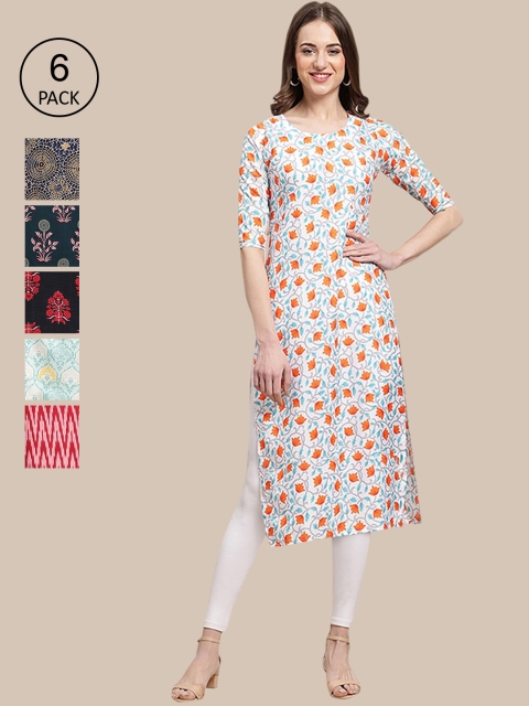 1 Stop Fashion Women Pack Of 6 Multicoloured Ethnic Motifs Printed Crepe Kurta, Multi
1 Stop Fashion Women Pack Of 6 Multicoloured Ethnic Motifs Printed Crepe Kurta, Multi