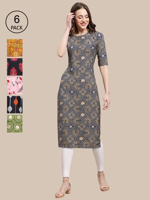 1 Stop Fashion Women Pack Of 6 Multicoloured Ethnic Motifs Printed Crepe Kurta, Multi
1 Stop Fashion Women Pack Of 6 Multicoloured Ethnic Motifs Printed Crepe Kurta, Multi