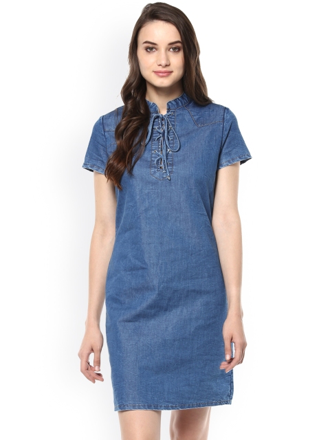 StyleStone Women Blue Denim Sheath Dress
