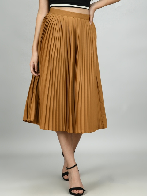 Retrobelaa Women Brown Solid Midi Skirt