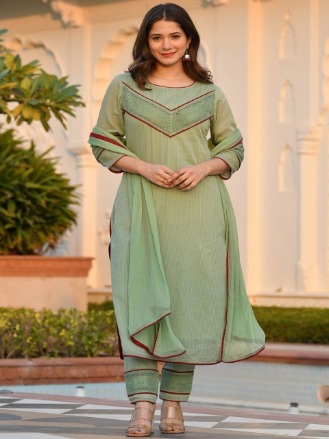 Mulmul By Arabella Women Green Ethnic Motifs Striped Pure Cotton Kurta with Trousers & With Dupatta
Mulmul By Arabella Women Green Ethnic Motifs Striped Pure Cotton Kurta with Trousers & With Dupatta