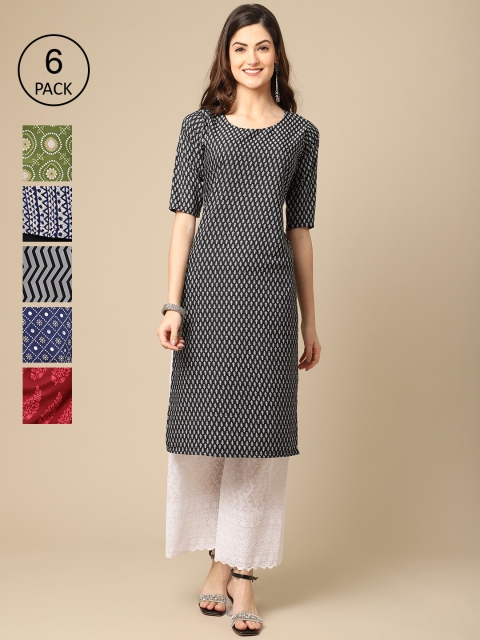 1 Stop Fashion Women Pack Of 6 Multicoloured Printed Summer Sheers Crepe Kurta, Multi
1 Stop Fashion Women Pack Of 6 Multicoloured Printed Summer Sheers Crepe Kurta, Multi