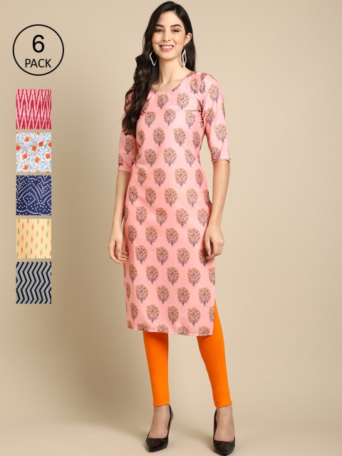 KALINI Women Pack Of 6 Multicoloured Floral Printed Block Print Crepe Kurta, Multi
KALINI Women Pack Of 6 Multicoloured Floral Printed Block Print Crepe Kurta, Multi