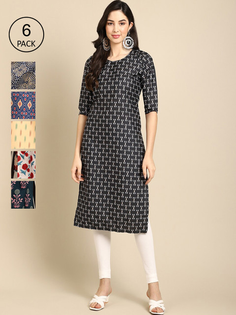 1 Stop Fashion Women Pack Of 6 Multicoloured Floral Printed Block Print Crepe Kurta, Multi
1 Stop Fashion Women Pack Of 6 Multicoloured Floral Printed Block Print Crepe Kurta, Multi