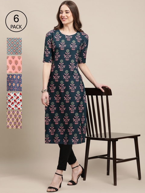 1 Stop Fashion Pack Of 6 Women Multicoloured Ethnic Motifs Printed Block Print Crepe Kurta, Multi
1 Stop Fashion Pack Of 6 Women Multicoloured Ethnic Motifs Printed Block Print Crepe Kurta, Multi