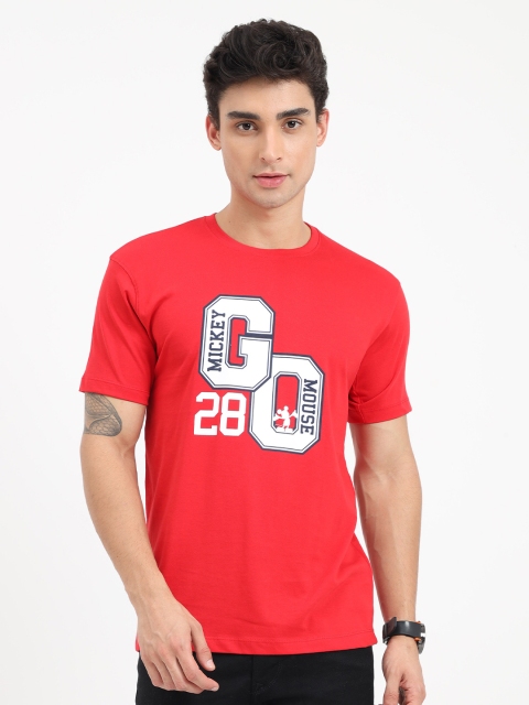COOFT Men Red Typography Printed Pure Cotton T-shirt