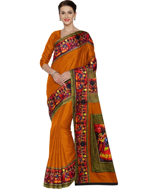 Mirchi Fashion Rust Orange Art Silk Printed Saree