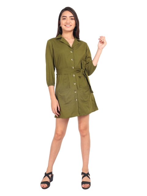 D 'VESH Women Olive Green Shirt Dress
