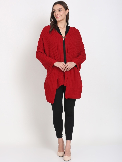 Knitstudio Women Red Self Design Knitted Shawl