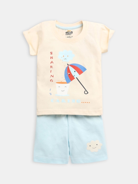 Hopscotch Boys Cream-Coloured & Turquoise Blue Printed Pure Cotton T-shirt with Shorts
Hopscotch Boys Cream-Coloured & Turquoise Blue Printed Pure Cotton T-shirt with Shorts