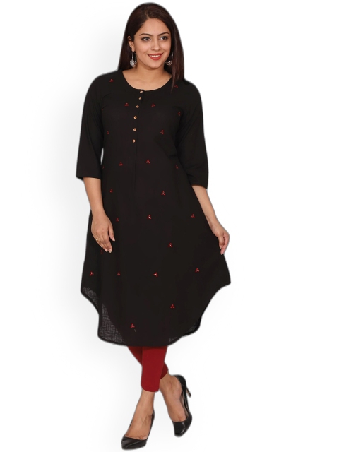 SUTI Women Black Floral Gotta Patti Kurta