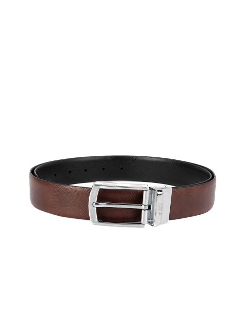 ROSSO BRUNELLO Men Brown Textured Leather Belt