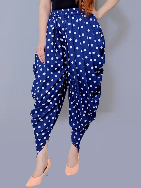 CRAZEVILLA Women Blue & White Polka Dot Printed Dhoti Pants