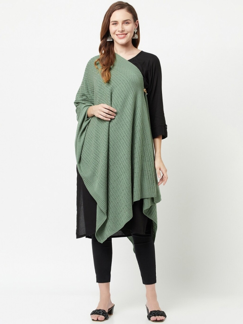 Knitstudio Women Sea Green Solid Knitted Shawl