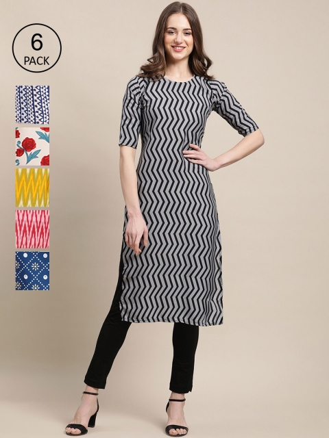 Ethnic basket Women Pack Of 6 Multicoloured Ethnic Motifs Printed Crepe Kurta, Multi
Ethnic basket Women Pack Of 6 Multicoloured Ethnic Motifs Printed Crepe Kurta, Multi
