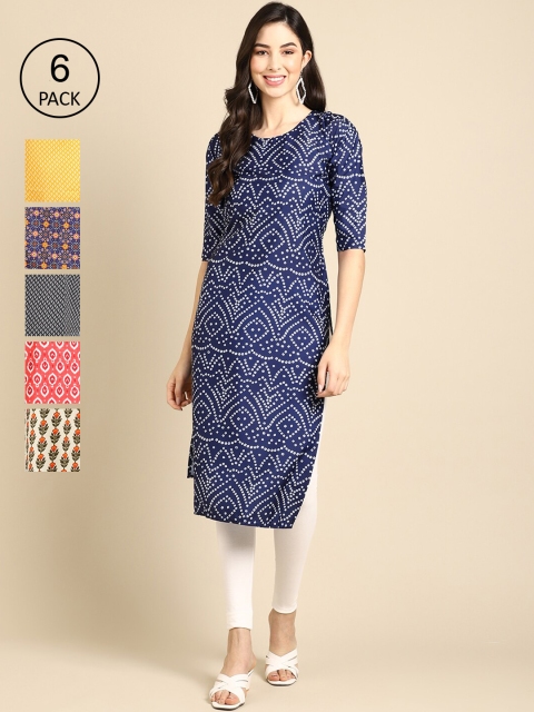 Ethnic basket Women Pack of 6 Geometric Printed Keyhole Neck Summer Sheers Crepe Kurta, Blue
Ethnic basket Women Pack of 6 Geometric Printed Keyhole Neck Summer Sheers Crepe Kurta, Blue