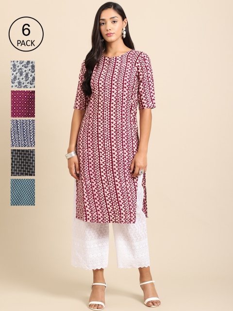 Ethnic Basket Stylish Women's Crepe Multicolor Digital Printed Straight Kurta (Pack of 6), Multi
Ethnic Basket Stylish Women's Crepe Multicolor Digital Printed Straight Kurta (Pack of 6), Multi
