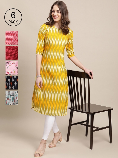 Ethnic Basket Stylish Women's Crepe Multicolor Digital Printed Straight Kurta (Pack of 6), Multi
Ethnic Basket Stylish Women's Crepe Multicolor Digital Printed Straight Kurta (Pack of 6), Multi