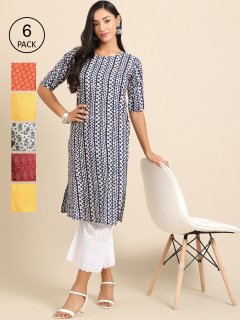 Ethnic basket Women Multicoloured Pack Of 6 Floral Printed Block Print Crepe Kurta, Multi
Ethnic basket Women Multicoloured Pack Of 6 Floral Printed Block Print Crepe Kurta, Multi