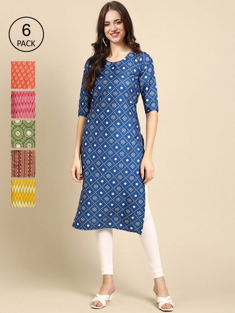 KALINI Women Multicoloured Pack Of 6 Tribal Printed Summer Sheers Crepe Kurta, Multi
KALINI Women Multicoloured Pack Of 6 Tribal Printed Summer Sheers Crepe Kurta, Multi