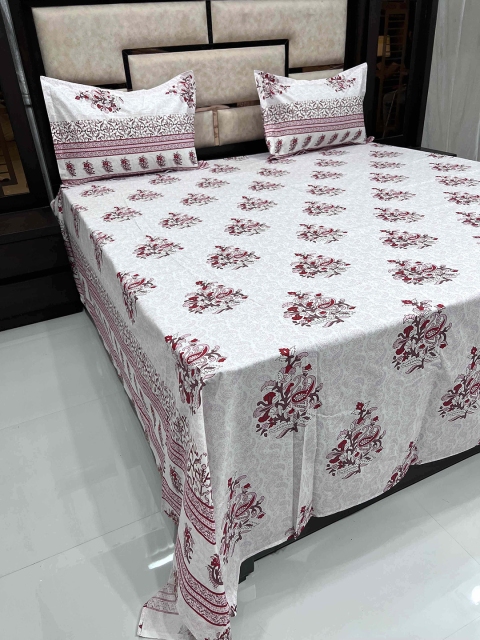 Pure Decor Pink & Grey Floral 380 TC King Bedsheet with 2 Pillow Covers