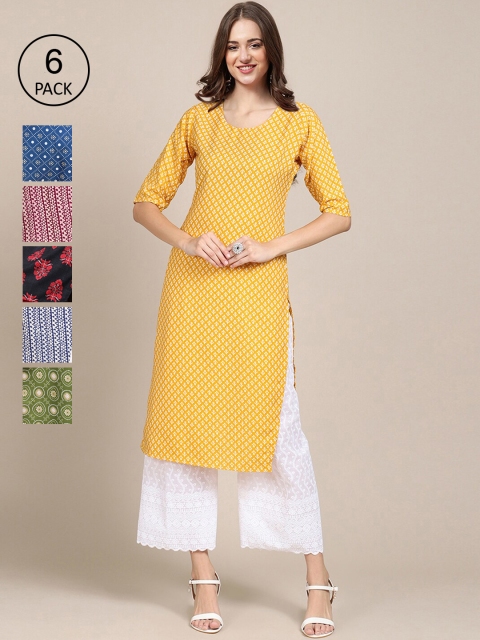 KALINI 6 Women Multicoloured Geometric Printed Crepe Kurta, Multi