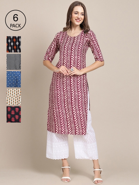KALINI Women Multicoloured Pack Of 6 Ethnic Motifs Printed Crepe Kurta, Multi
KALINI Women Multicoloured Pack Of 6 Ethnic Motifs Printed Crepe Kurta, Multi