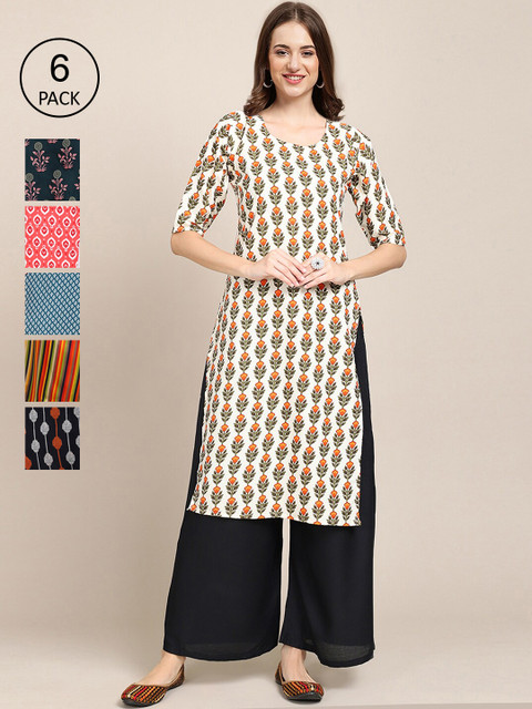 KALINI Women Pack Of 6 Ethnic Motifs Printed Summer Sheers Crepe Kurtas, Cream
KALINI Women Pack Of 6 Ethnic Motifs Printed Summer Sheers Crepe Kurtas, Cream