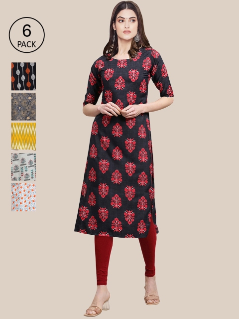 KALINI Women Multicoloured Pack of 6 Digital Printed Straight Kurta, Multi