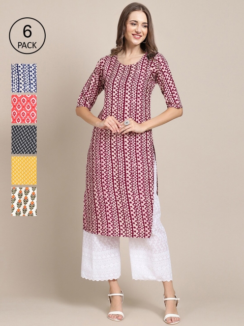 KALINI Women Yellow & Blue Geometric Printed Crepe Kurta