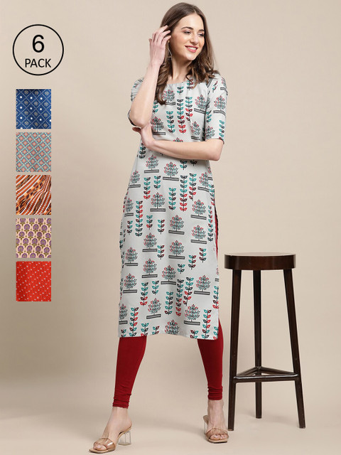 KALINI Pack of 6 Women Grey & Blue Floral Printed Summer Sheers Crepe Kurta
KALINI Pack of 6 Women Grey & Blue Floral Printed Summer Sheers Crepe Kurta