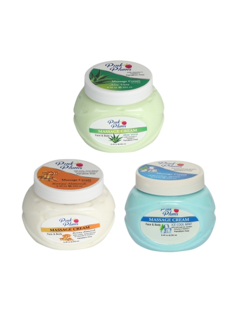 Pink Plums Set of 3 Paraben Free Aloevera HONEY ALMOND Ice Cool Face & Body Massage creams, Green
Pink Plums Set of 3 Paraben Free Aloevera HONEY ALMOND Ice Cool Face & Body Massage creams, Green