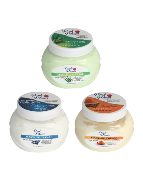 Pink Plums Set Of 3 Paraben Free Aloevera Diamond Haldi & chandan Face Moisturisers 250 ml, Multi
Pink Plums Set Of 3 Paraben Free Aloevera Diamond Haldi & chandan Face Moisturisers 250 ml, Multi